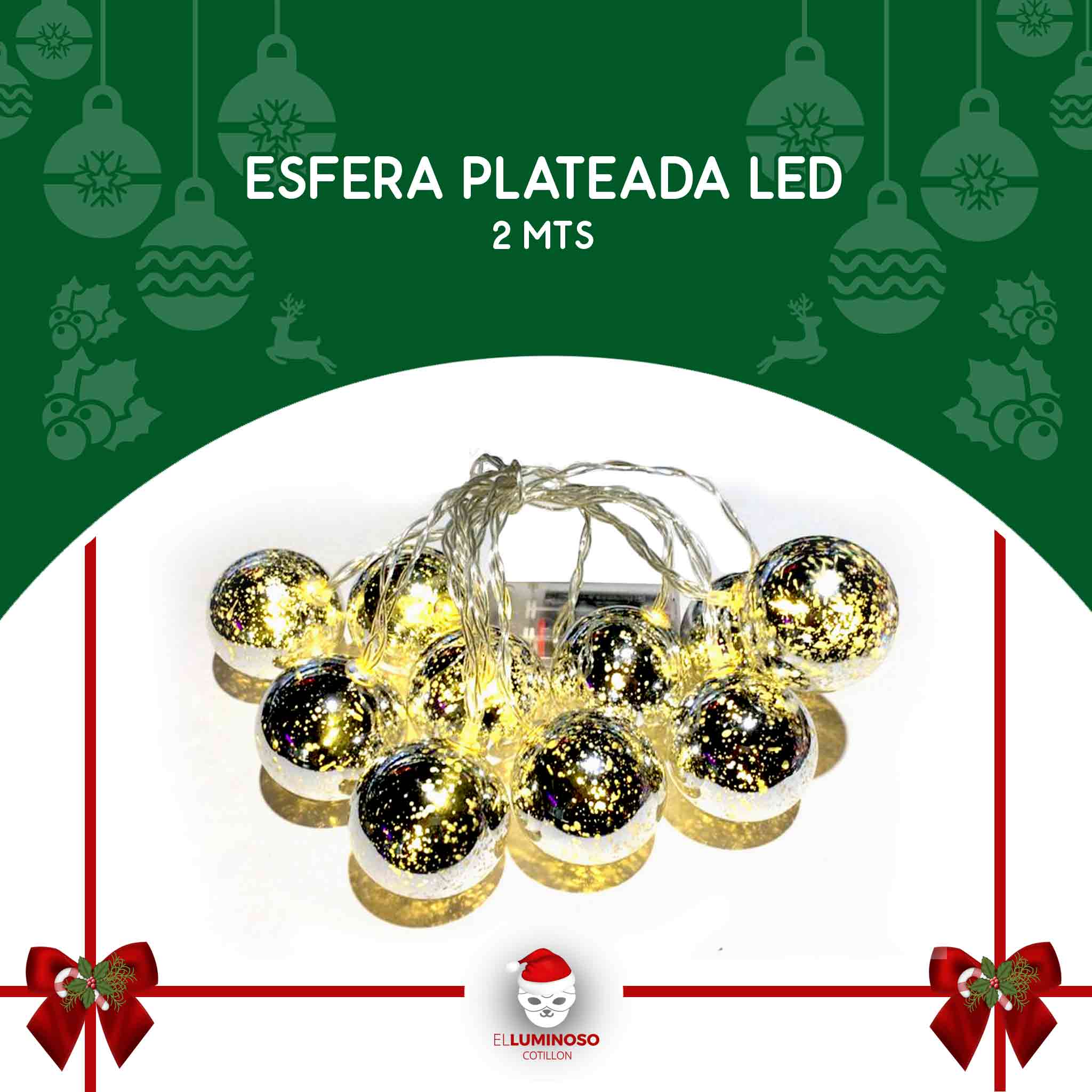 ESFERAS PLATEADAS LED 2MTS