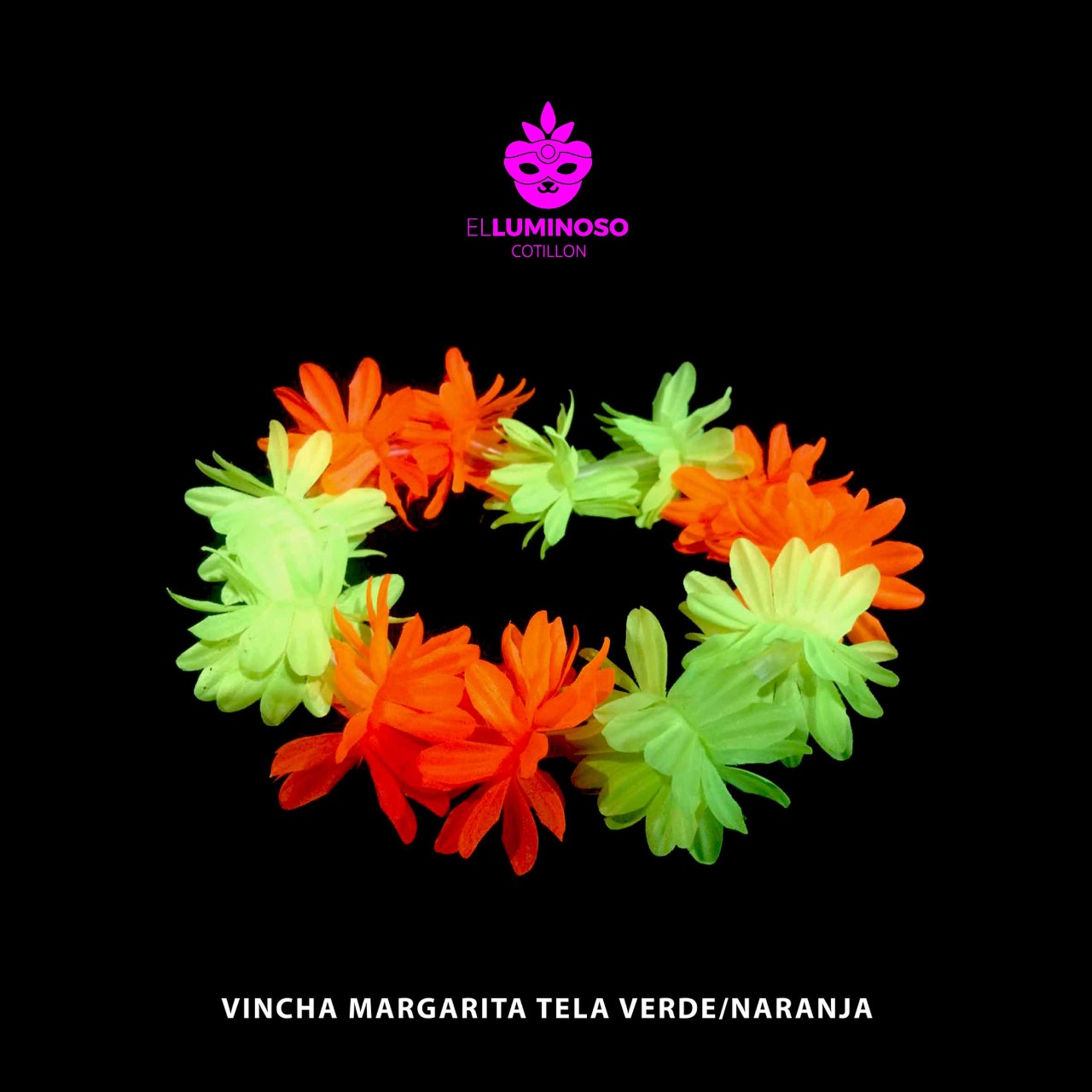 VINCHA FT MARGARITA TELA VERDE NARANJA