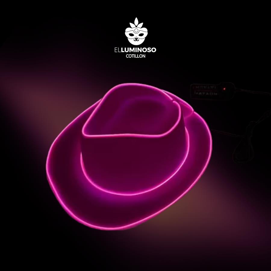 SOMBRERO COWBOY PLASTICO FUCSIA LED