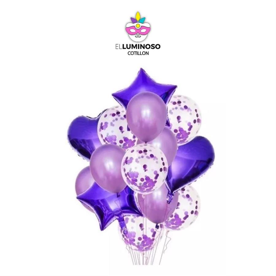 KIT 14 GLOBOS KONFETTI VIOLETA