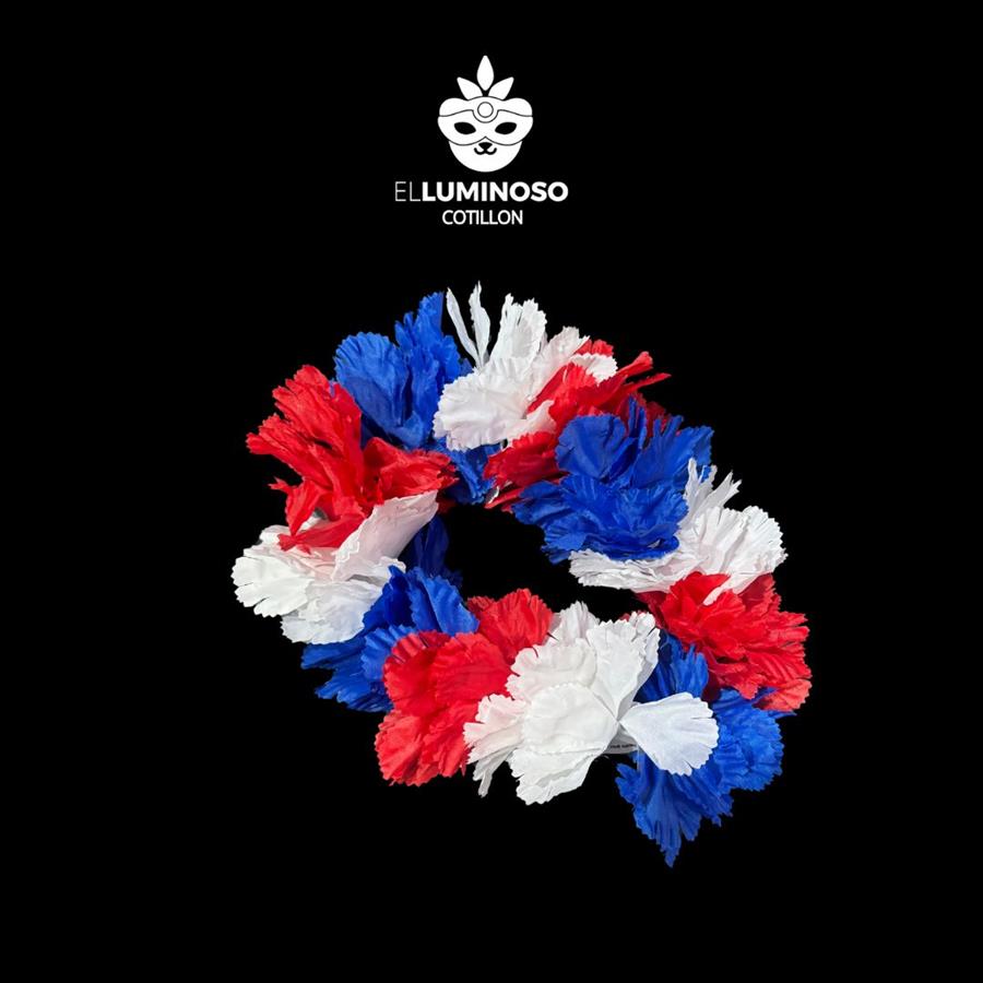 VINCHA SEDA FLOWER TIME AZUL BLANCO ROJO FRANCIA