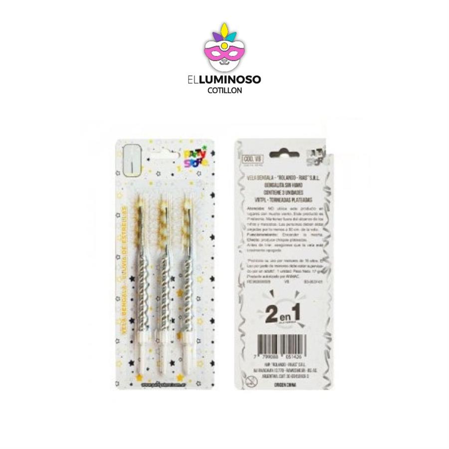 VELA BENGALA ESPIRAL PLATEADA X3UN VBTPL