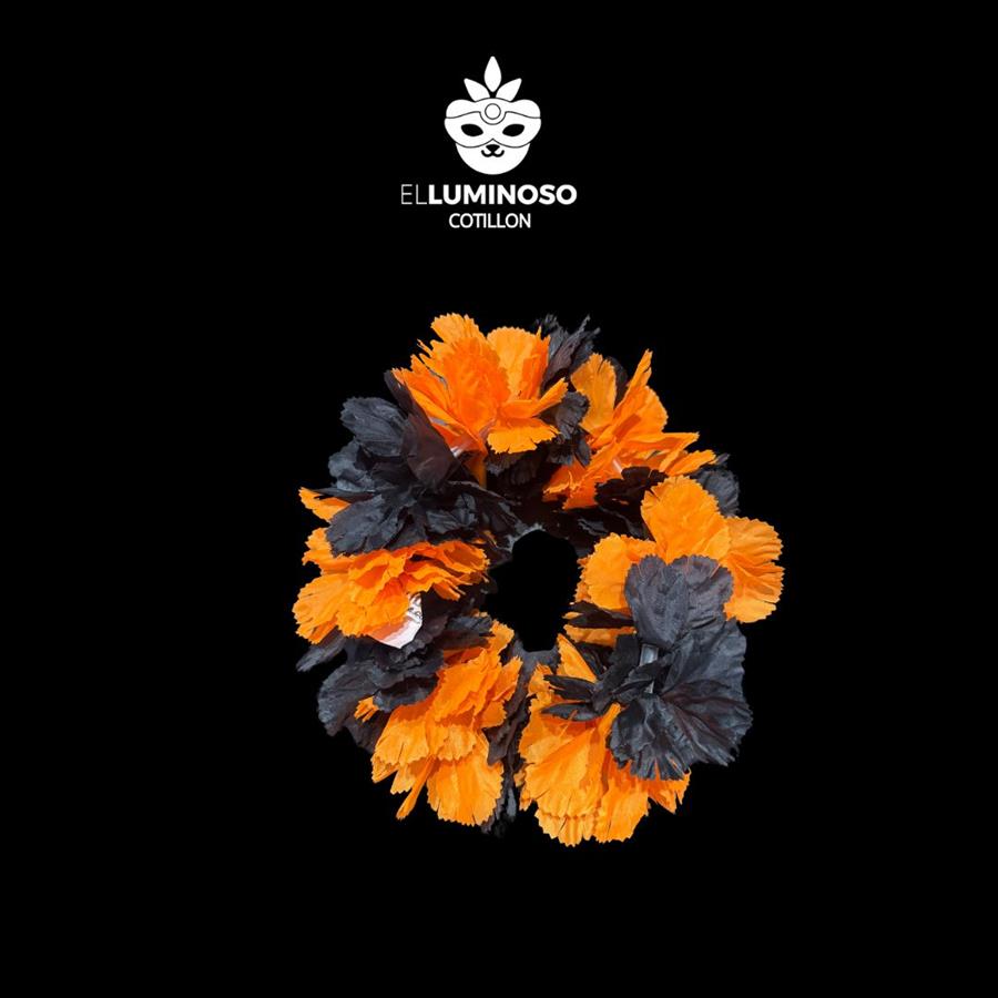 VINCHA SEDA FLOWER TIME NARANJA Y NEGRO