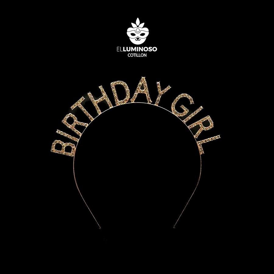 VINCHA STRASS METAL BIRTHDAY GIRL ROSA GOLD