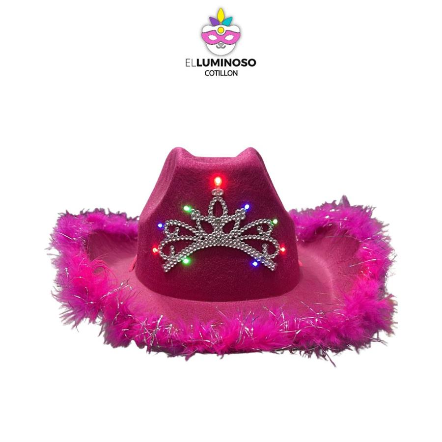 SOMBRERO COWBOY LED CORONA PLUMAS FUCSIA