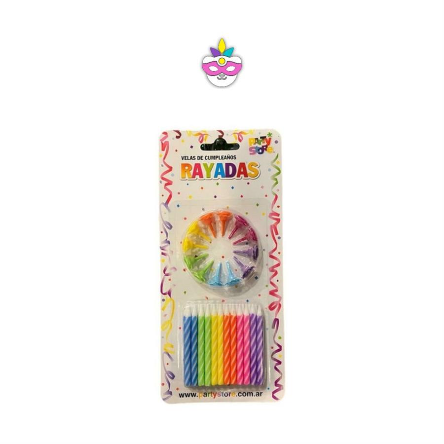 VELAS RAYADAS 12 BASES MULTICOLOR VTR6MU