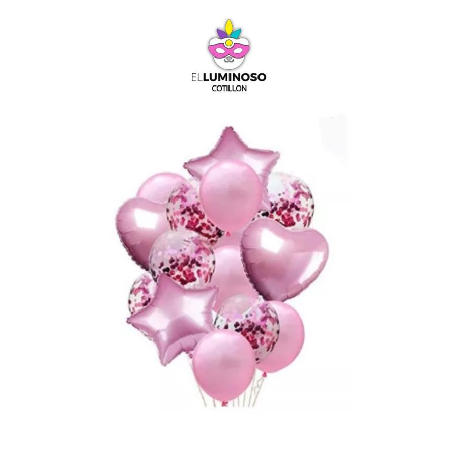 KIT 14 GLOBOS KONFETTI ROSA