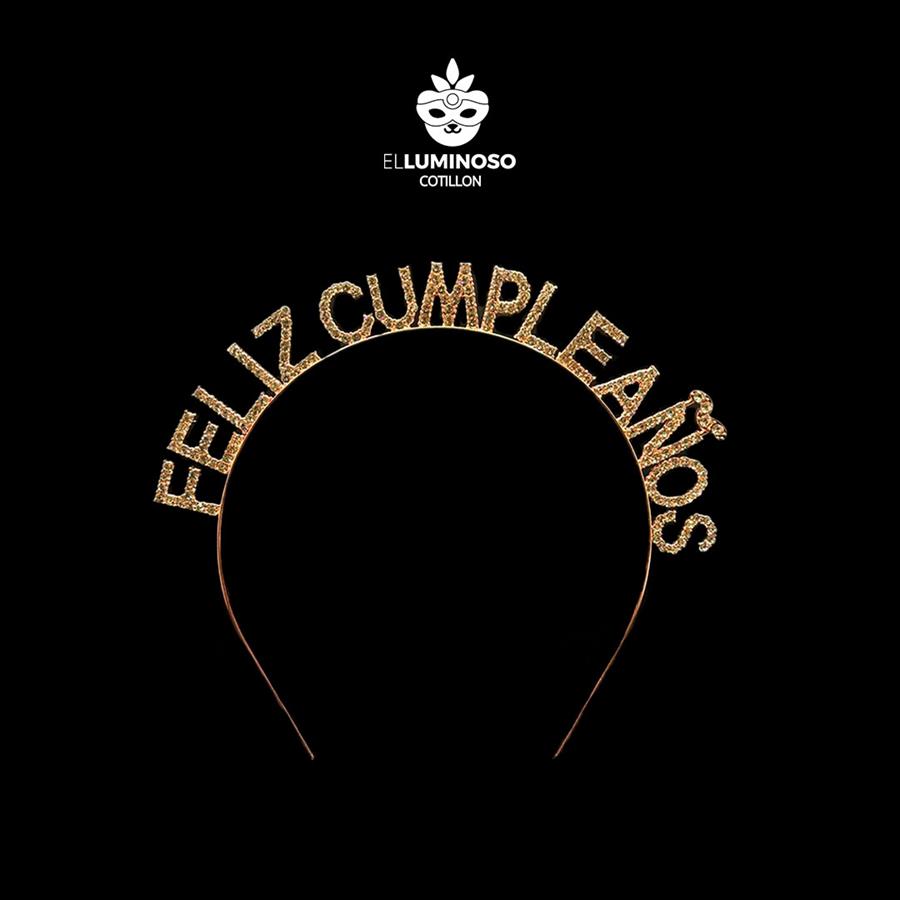 VINCHA STRASS METAL FELIZ CUMPLEAÑOS ROSA GOLD