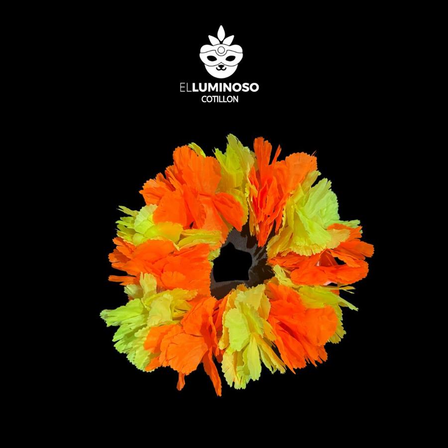 VINCHA SEDA FLOWER TIME NARANJA Y VERDE