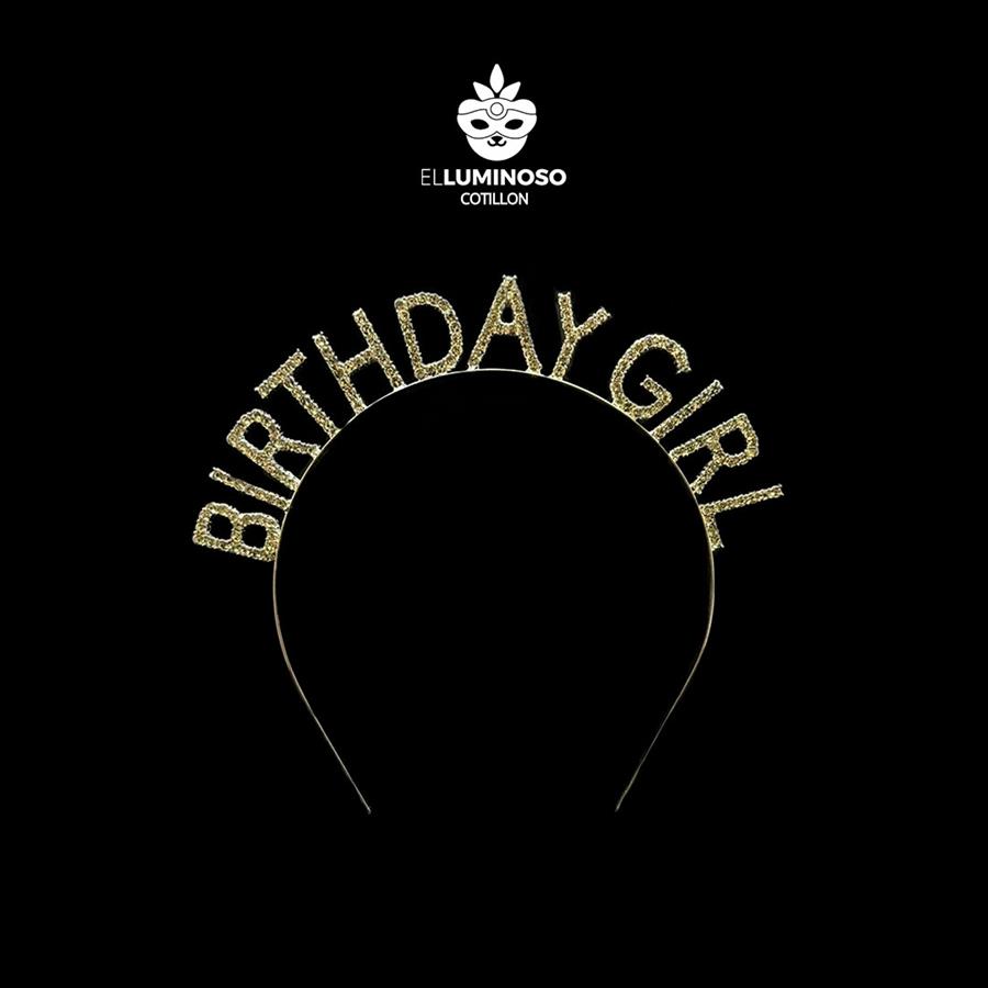 VINCHA STRASS METAL BIRTHDAY GIRL PLATA