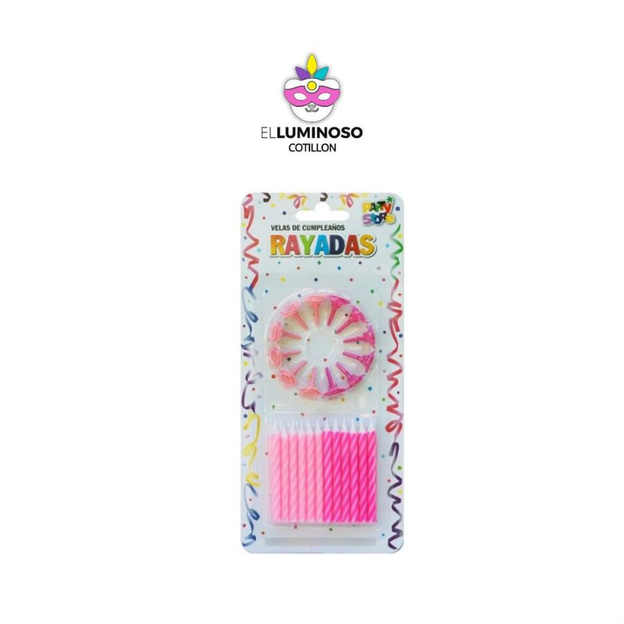 VELAS RAYADAS 12 BASES ROSAS VTR6G