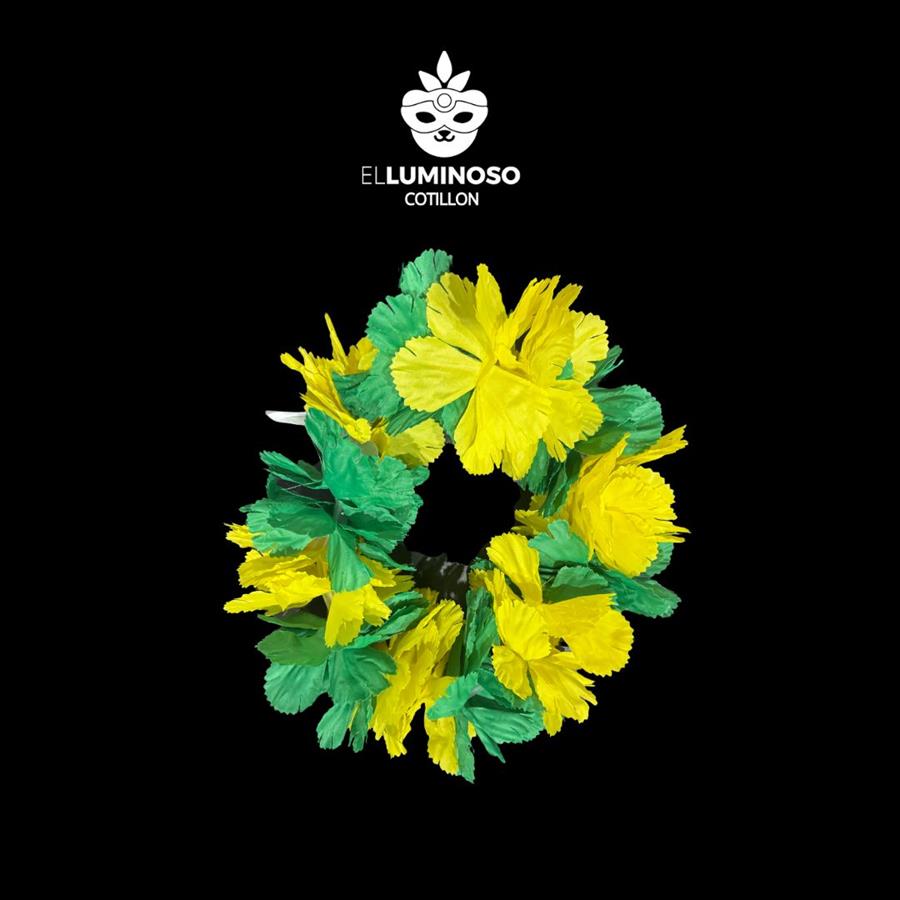 VINCHA SEDA FLOWER TIME VERDE Y AMARILLO BRASIL