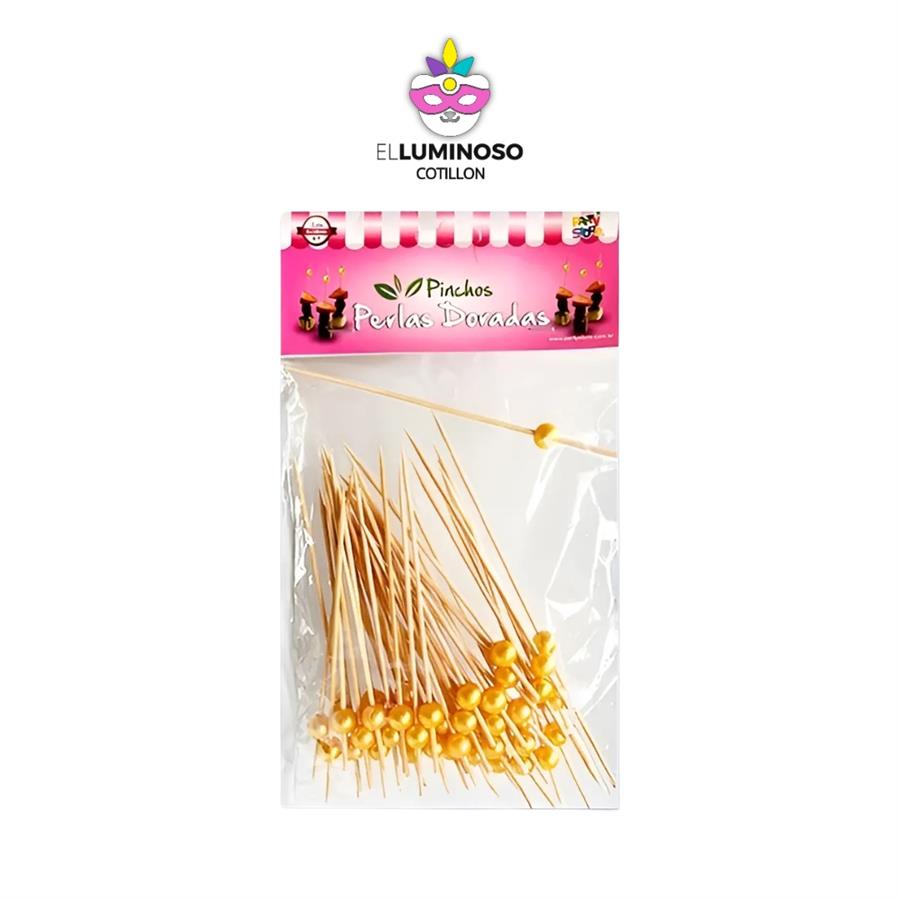 PINCHOS PERLA DORADO 12CM X50U PC054