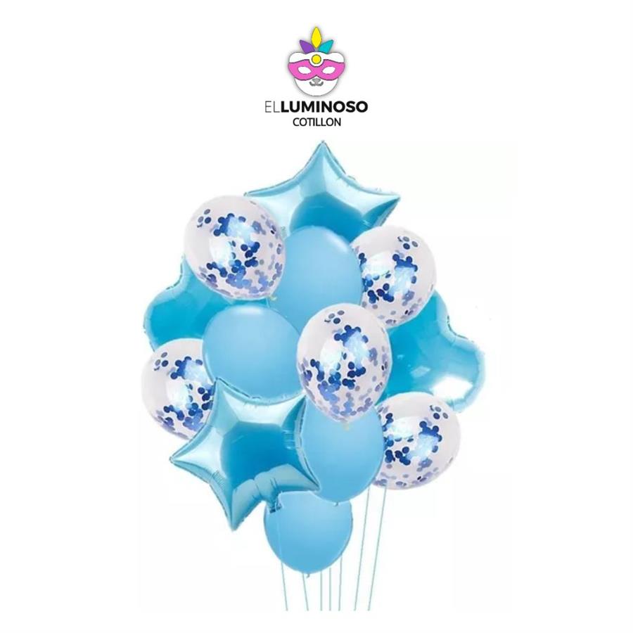 GLOBO 14PCS C/FORMAS EST/COR CELESTE