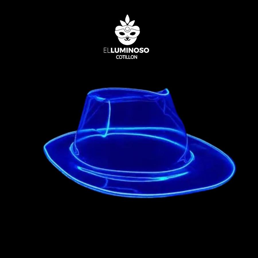 SOMBRERO COWBOY PLASTICO CELESTE LED