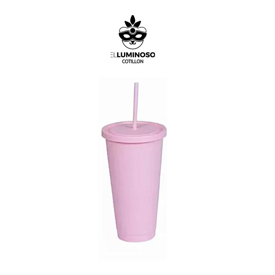 VASO TIPO STARBUCKS 750ml C/SORBETE ROSA PASTEL