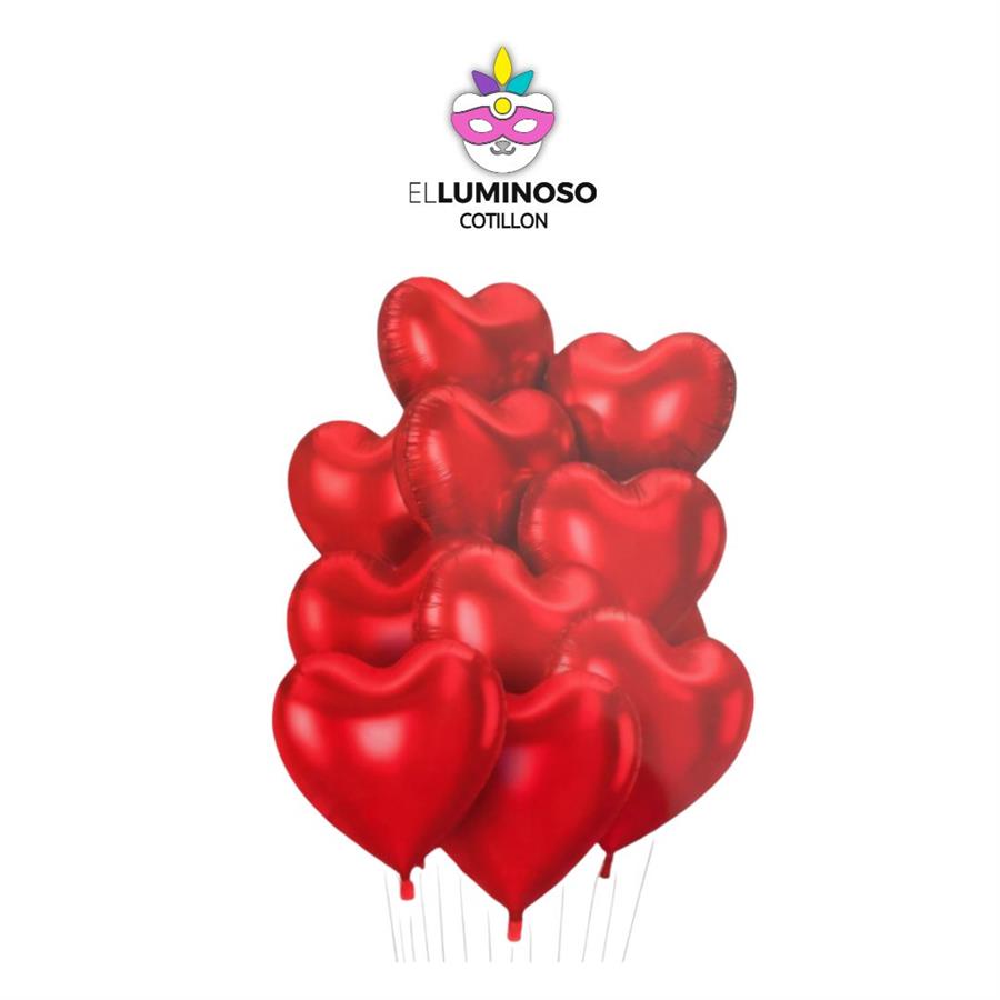 KIT 10 GLOBOS CORAZON ROJO DE 40CM
